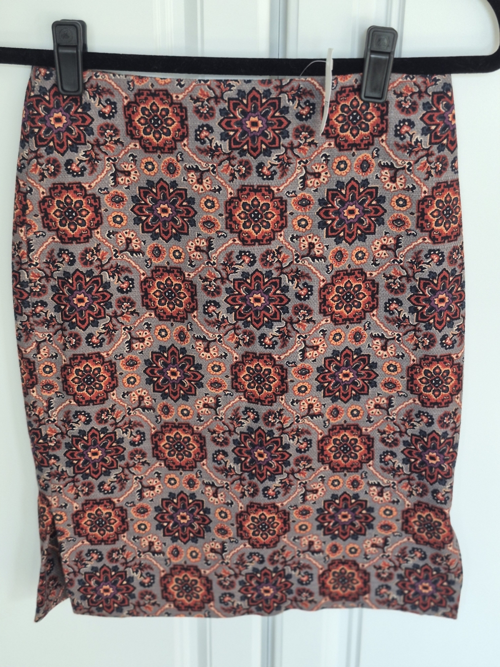Printed Midi Skirt - Multicolor Floral Tile Pattern